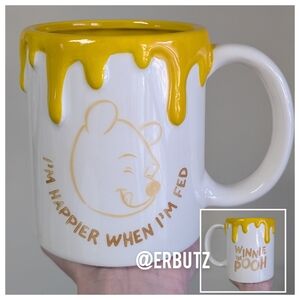 Disney Winnie The Pooh I'M HAPPIER WHEN I'M FED Mug, Embossed Honey Drip Rim 🍯